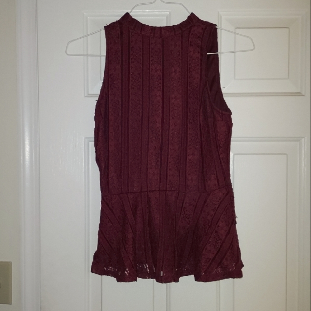 Maroon mock neck lace peplum top Small